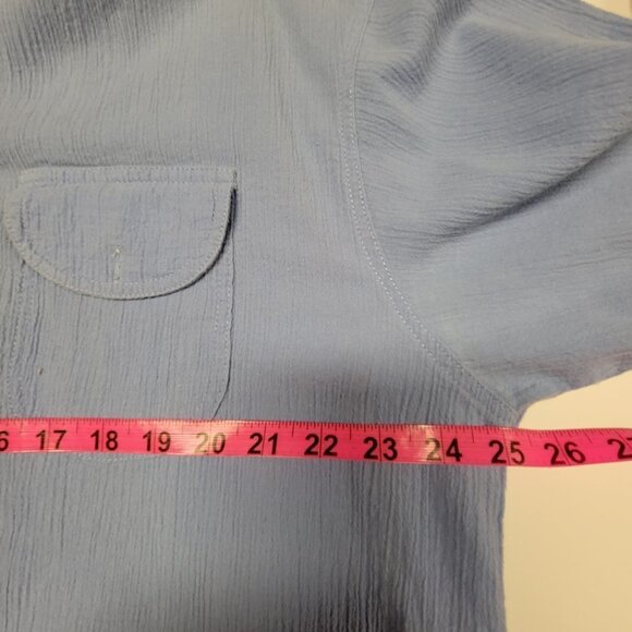 Men's Oversized Loose Fitting Blue Button Up Cotton Shirt - UNISEX - Picture 7 of 13